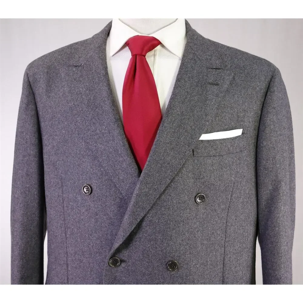 Sid Mashburn Kincaid No. 3 Gray Wool Cashmere Flannel Double Breasted Blazer 46R